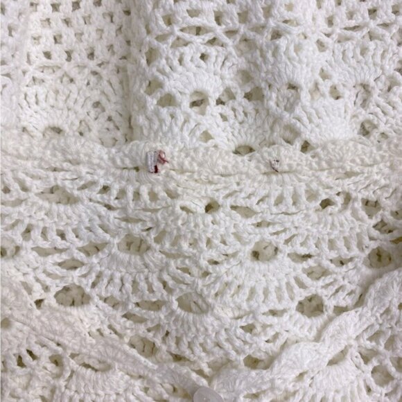 Vintage Cream Crochet Lace Knit Button Front Short Sleeve Cardigan M - Picture 3 of 12